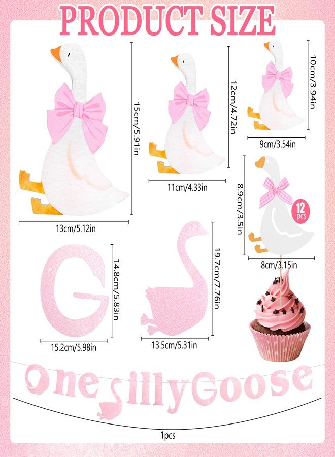 Hysagtek Silly Goose Birthday Decoration, 3 Pcs Wooden One Silly Goose Decorations with Cake Topper & Banner for Desk Tiered Tray Decor Table Centerpiece Party Favor Decor - Image 2